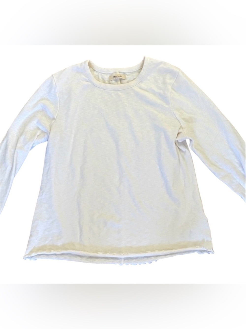 Madewell White Lettuce Edge Long Sleeve Baby Tee XL 90s Y2K Fitted Ribbed Top - Picture 1 of 9
